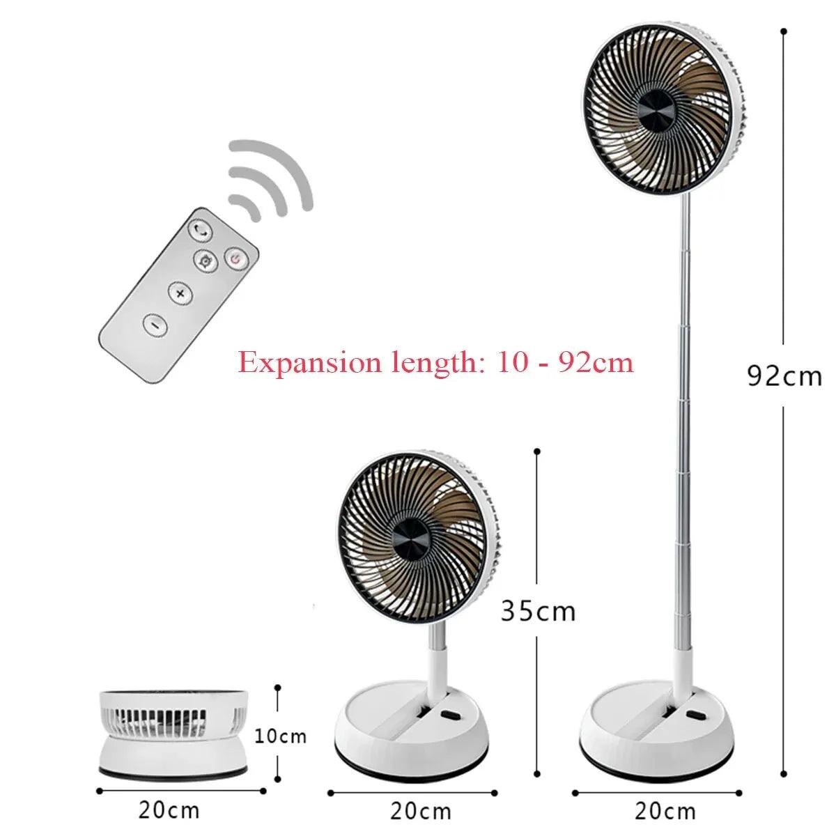 Portable Folding 6000mAh Rechargeable Fan with Remote Control & USB - My Store